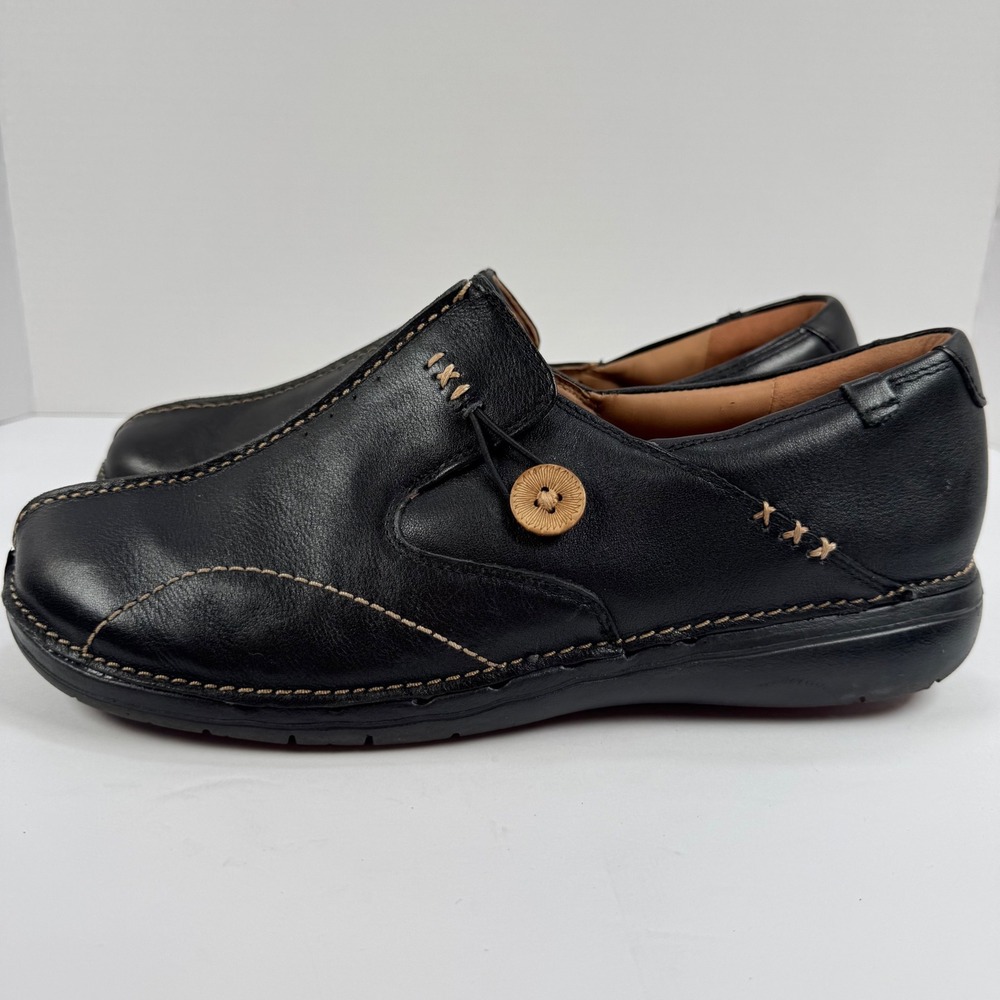 Clarks Unstructured Un Loop Black Leather Slip On Comfort Shoes Womens 11 W